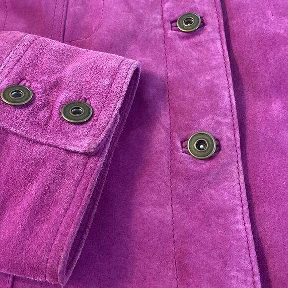 Vintage Terry Lewis Fuchsia Suede Leather Jacket with Faux Fur Collar Size Large - Picture 7 of 9